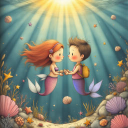 Illustrated children's story about Marina, a mermaid who loves blue, and Suno, a merman who loves pink. Educational story about gender stereotypes and acceptance for kids ages 3 to 6. Short story with values about diversity, authenticity, and inclusion. Colors have no gender.